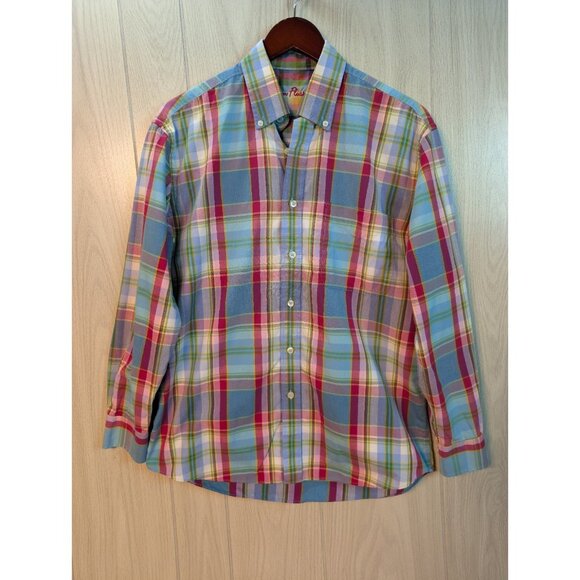 Alan Flusser Shirt Mens Medium Long Sleeve Plaid Button Down Cotton Casual - Picture 1 of 8